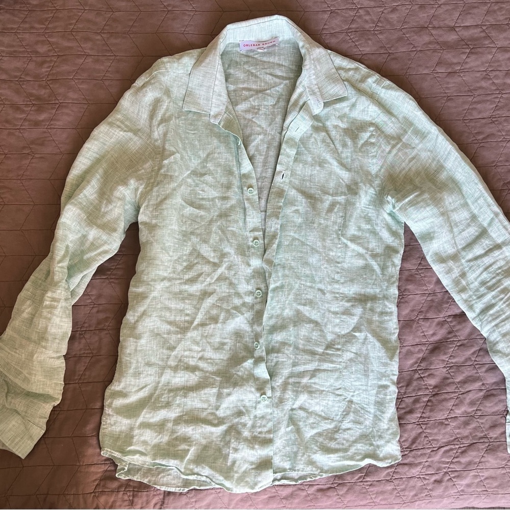 Orlebar Brown Men’s Long Sleeve Green Linen Shirt 007